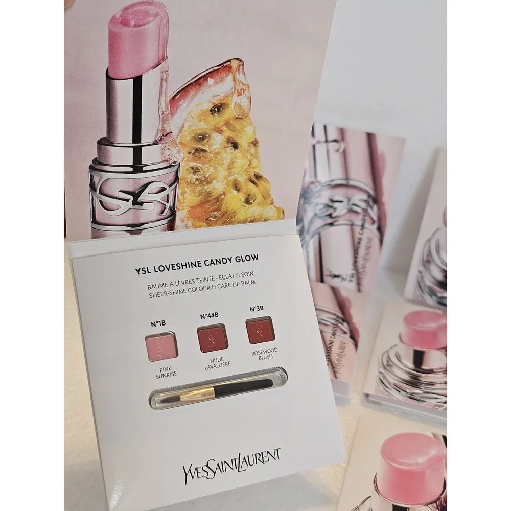 6x Yves Saint Laurent Loveshine Candy Glow Balm 3-Shade Sample Card & Applicator